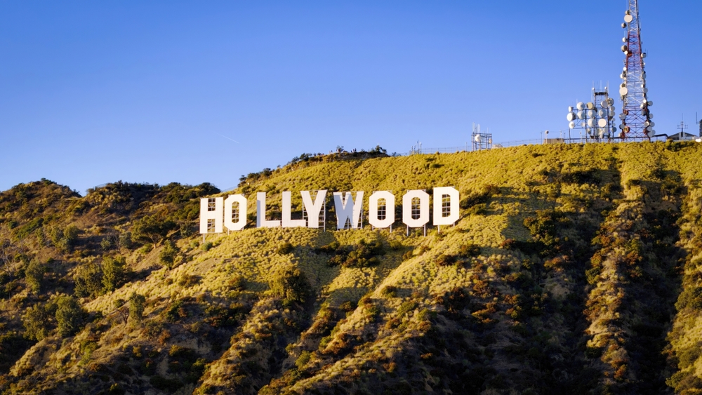 Hollywood sign aerial view - Los Angeles Drone footage - LOS ANGELES, USA - NOVEMBER 5, 2023